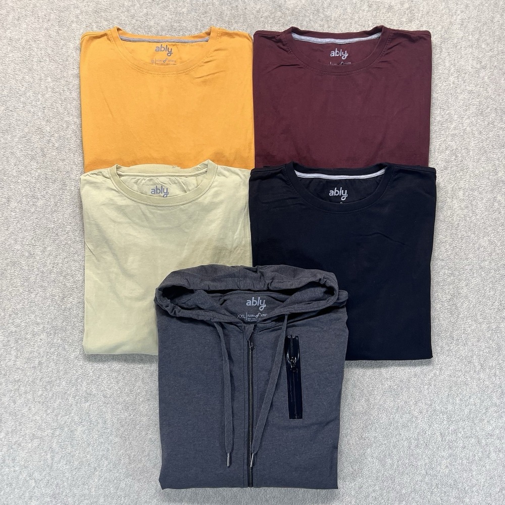Ably Mens Lot Of 5 XXL Long Sleeve Shirts Hoodie Activated Cotton Stretch Bundle
